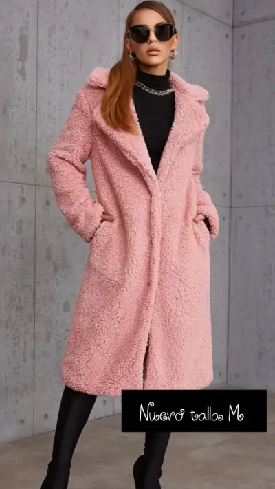 Abrigo de tedy rosa para mujer - miniatura 2