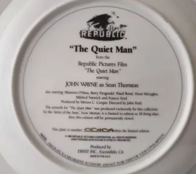 Plato Conmemorativo de Jhon Wayne " The Quiet Man" - miniatura 4