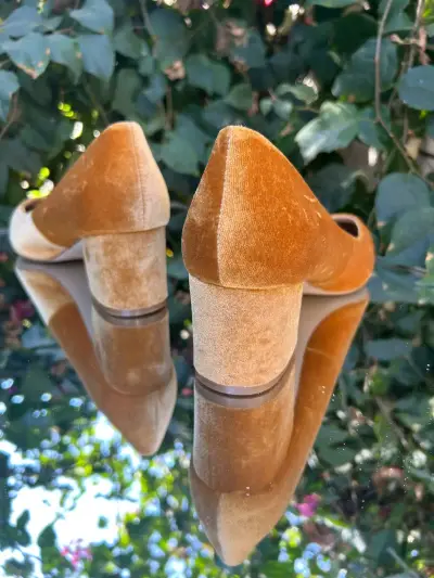 Zapatos de tacón medio en terciopelo naranjo - miniatura 3