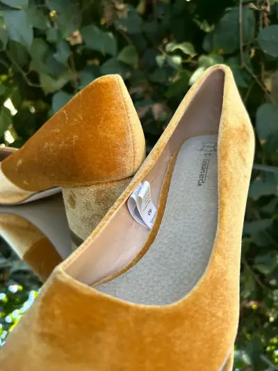 Zapatos de tacón medio en terciopelo naranjo - miniatura 4