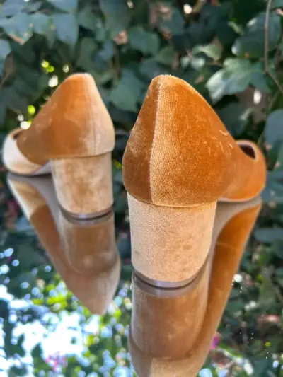 Zapatos de tacón medio en terciopelo naranjo - miniatura 5