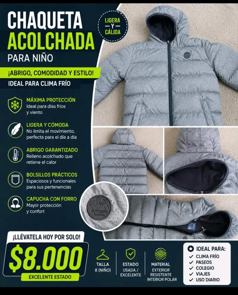Chaqueta acolchada para niño gris