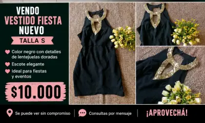 Vestido de fiesta negro con lentejuelas doradas - miniatura 1