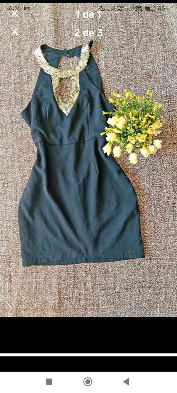 Vestido de fiesta negro con lentejuelas doradas - 2
