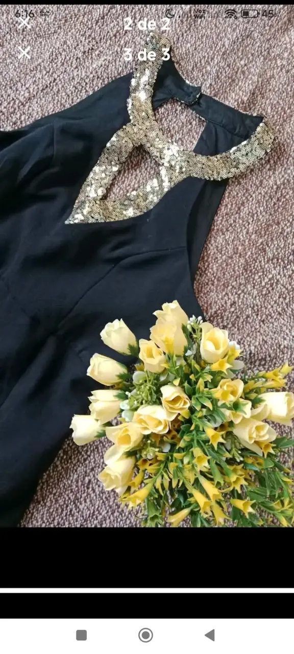 Vestido de fiesta negro con lentejuelas doradas - 3
