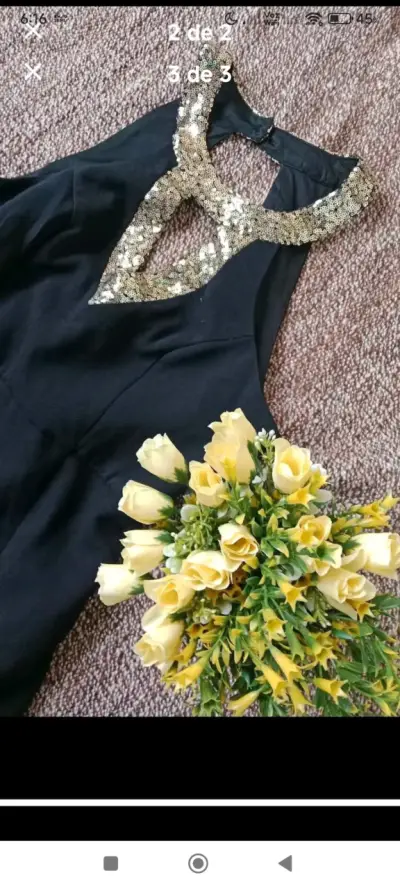 Vestido de fiesta negro con lentejuelas doradas - miniatura 3
