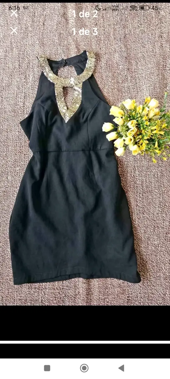 Vestido de fiesta negro con lentejuelas doradas - 4