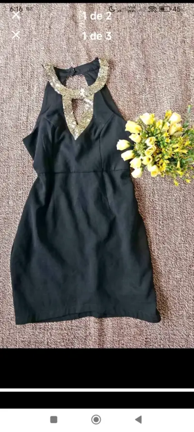 Vestido de fiesta negro con lentejuelas doradas - miniatura 4