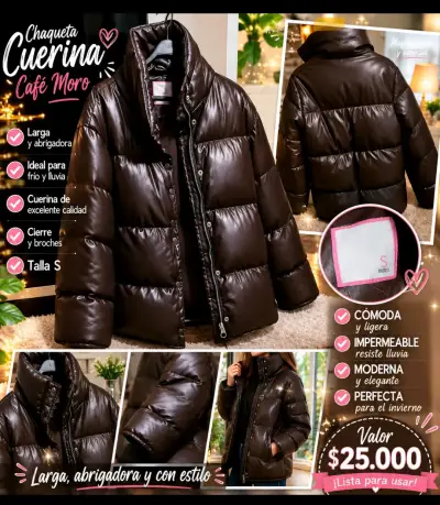 Chaqueta de cuerina café moro talla S - miniatura 1