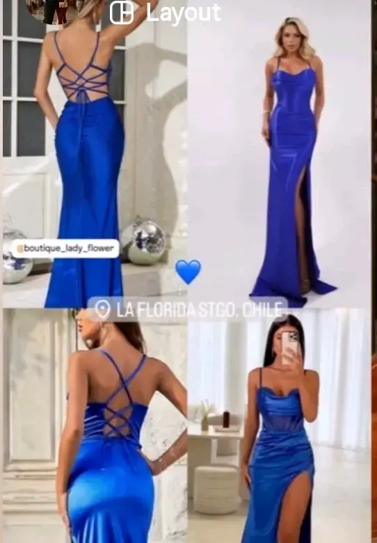 Vestido largo azul con encaje - 2