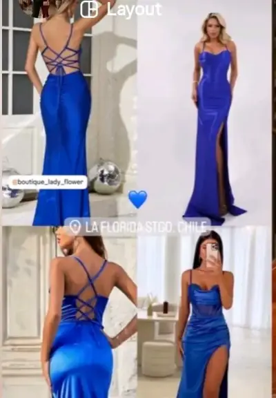 Vestido largo azul con encaje - miniatura 2