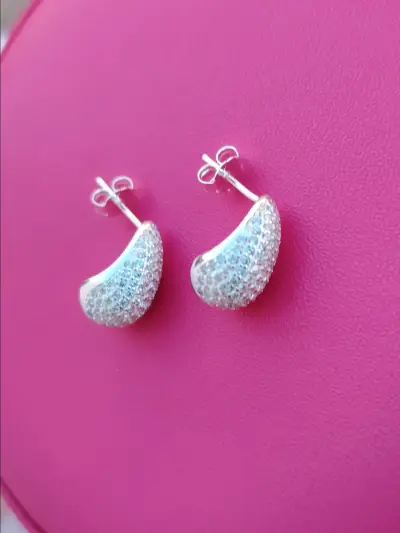Aros de plata con incrustaciones brillantes 💎 - miniatura 3