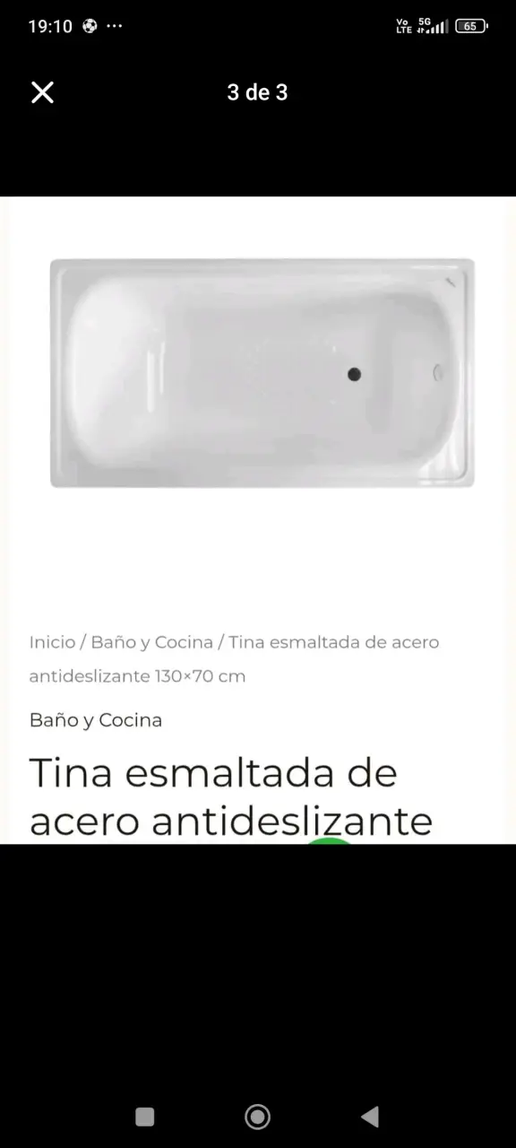 Tina esmaltada de acero antideslizante 130x70 cm