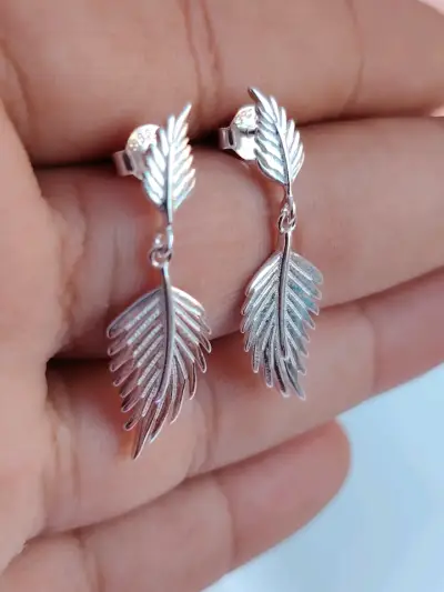 Aros de  plata 925 con diseño de hoja - miniatura 2