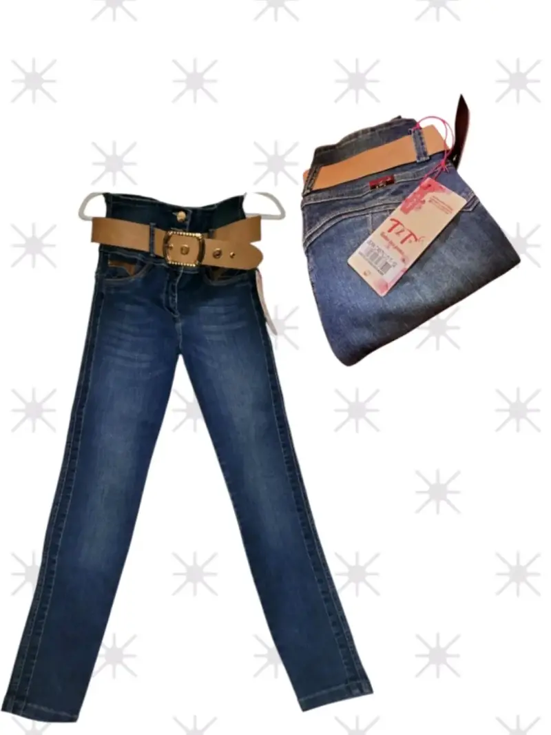 Jeans azul con cinturón para mujer push up