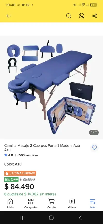 Camilla de masaje portátil azul de madera - miniatura 1