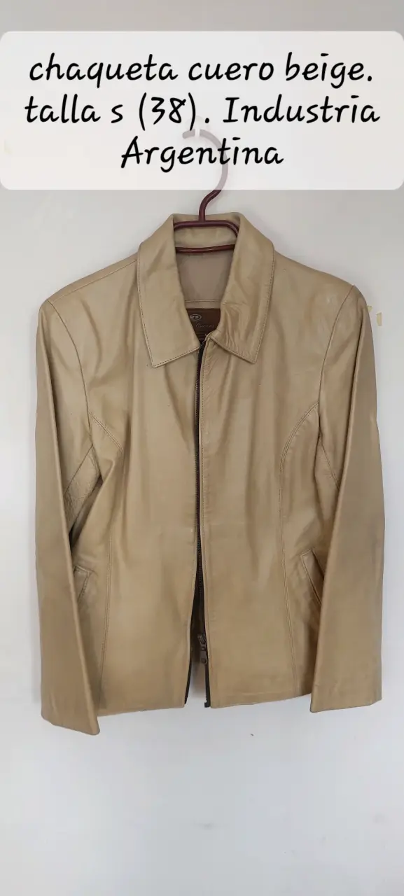 Chaqueta de cuero beige talla S