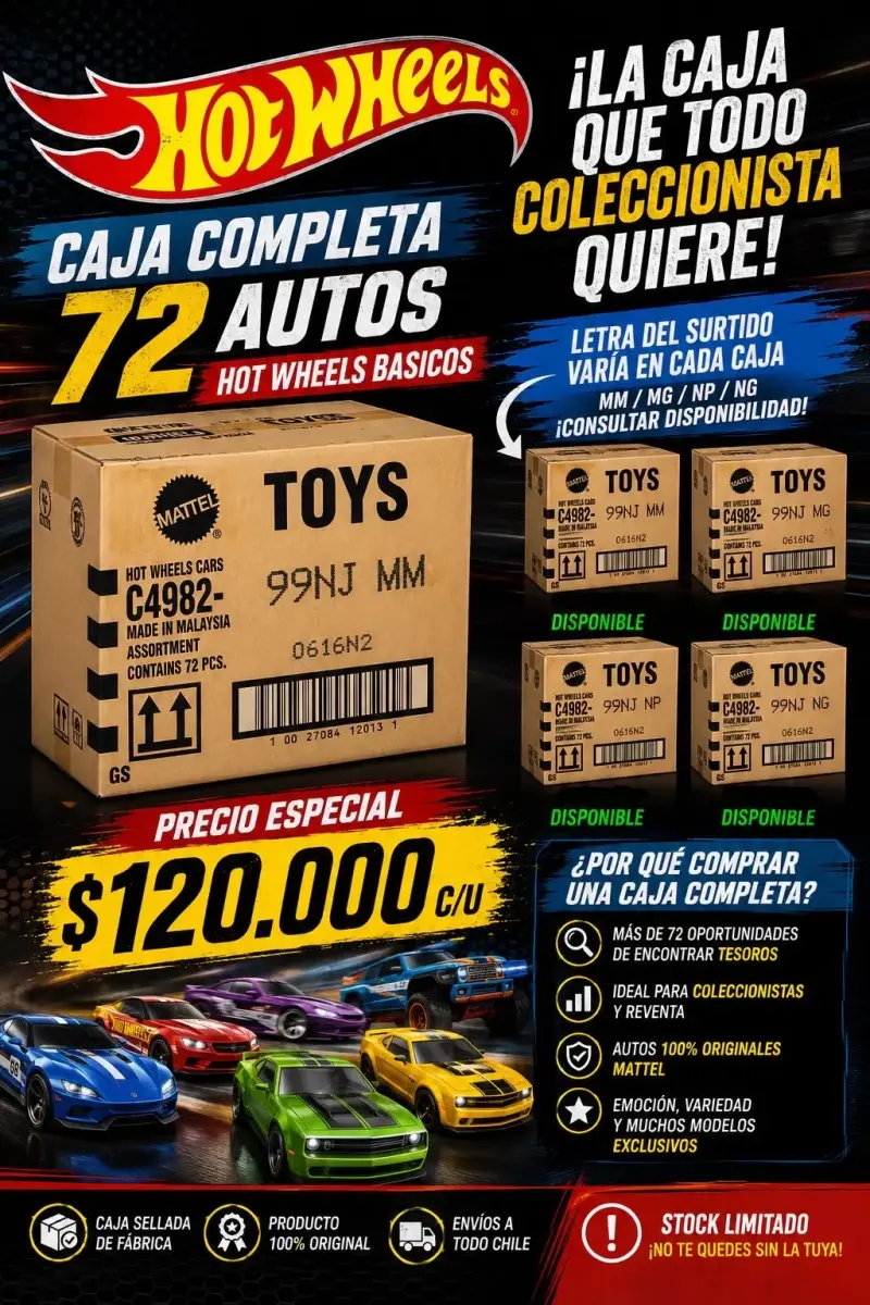 Caja completa de 72 autos Hot Wheels