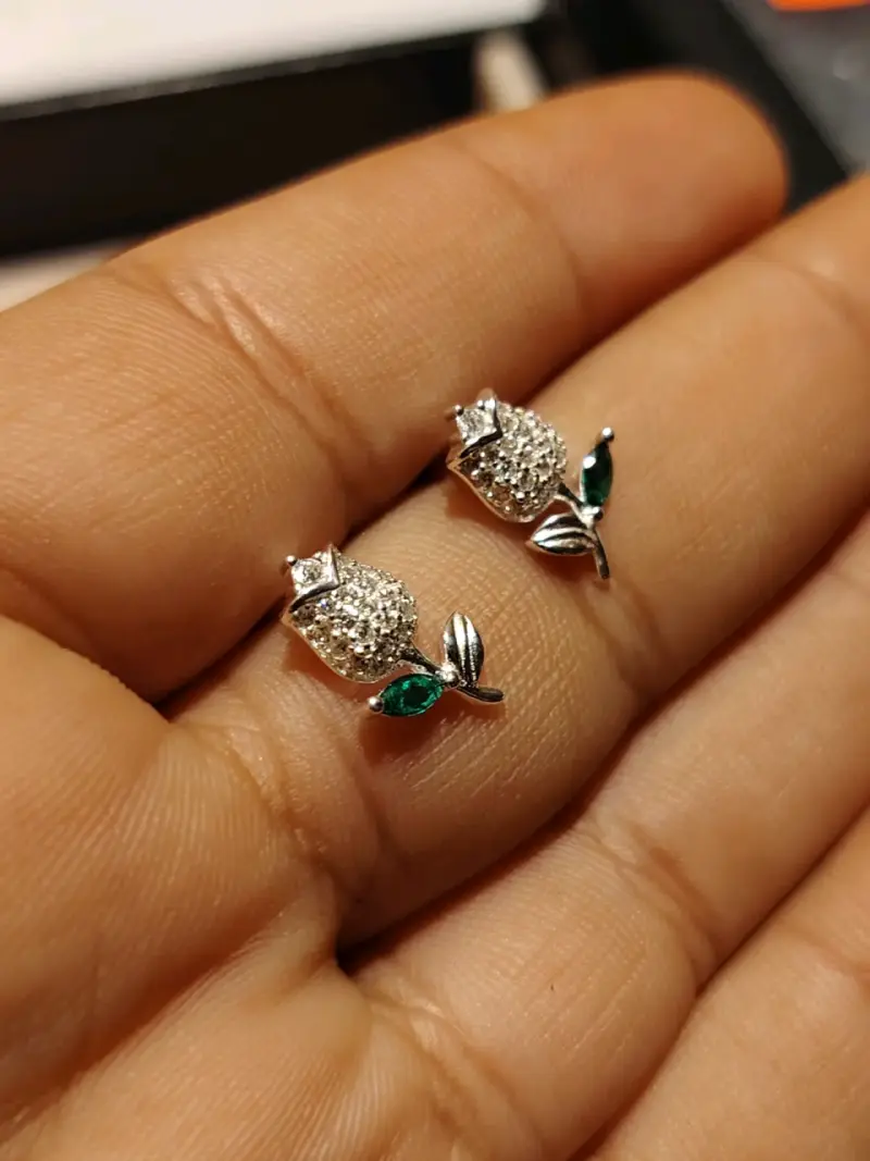 Elegantes aros de plata 925 con diseño de rosa - 2