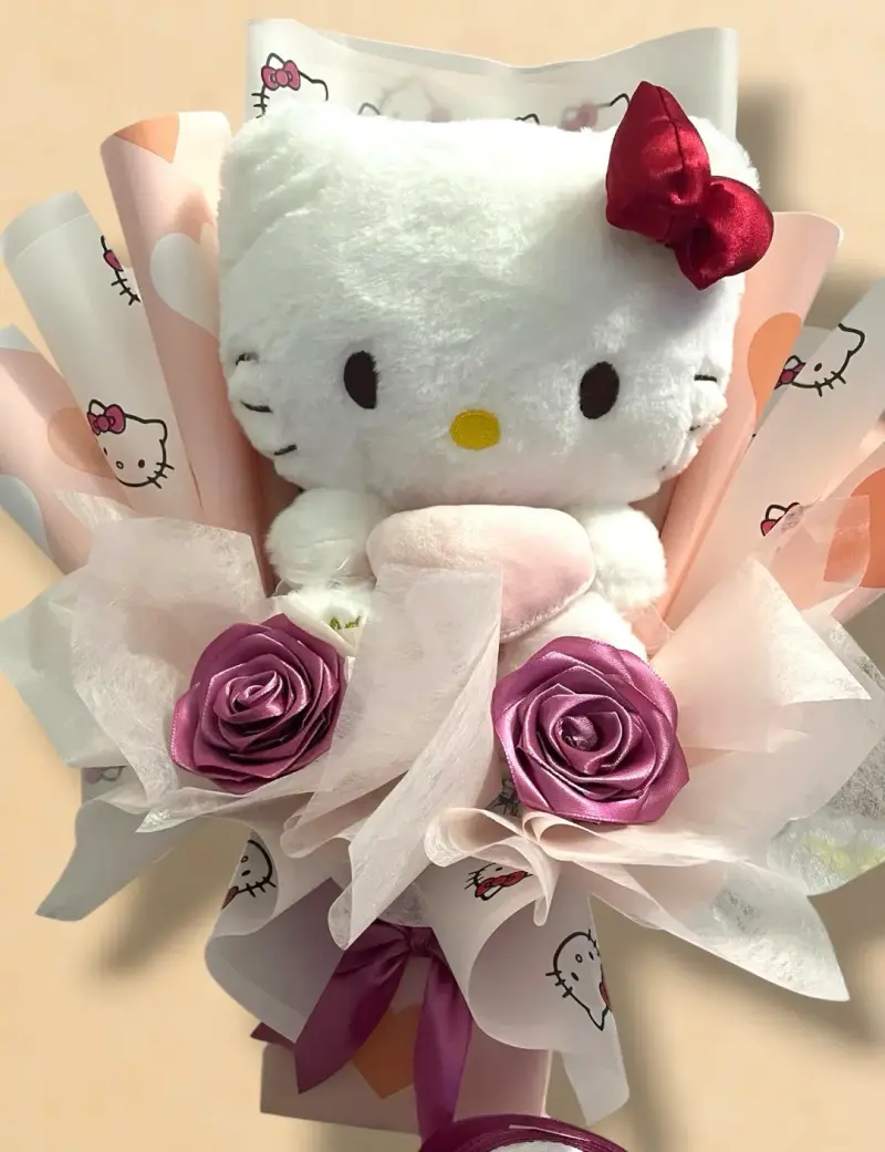 Ramo de peluche Hello Kitty con rosas