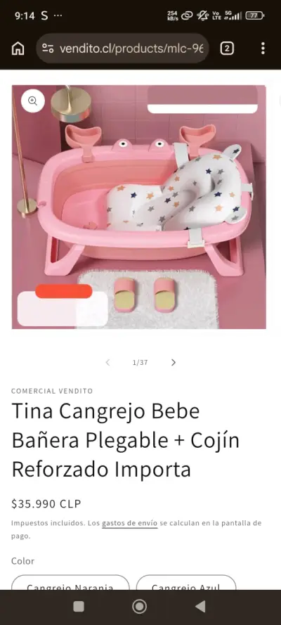 Tina cangrejo bebé plegable con cojín - miniatura 1