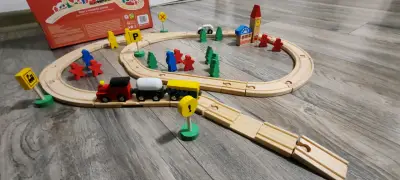Set de tren de madera con pista 8 - miniatura 2