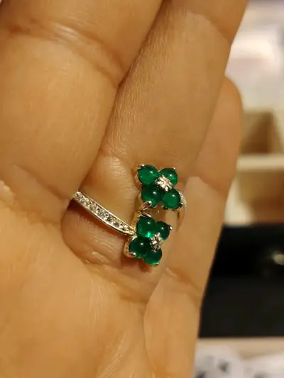 Anillo de plata 925 con diseño de flores verdes - miniatura 2