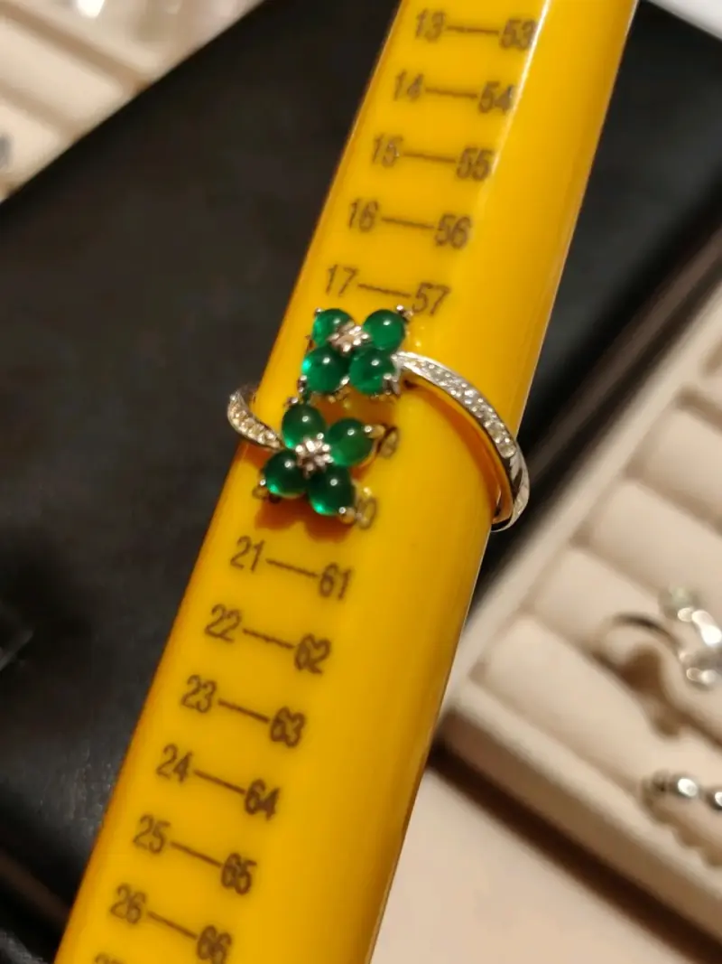 Anillo de plata 925 con diseño de flores verdes - 3
