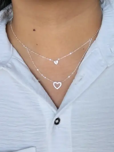 Collar doble de plata 925 con dijes de corazón - miniatura 1