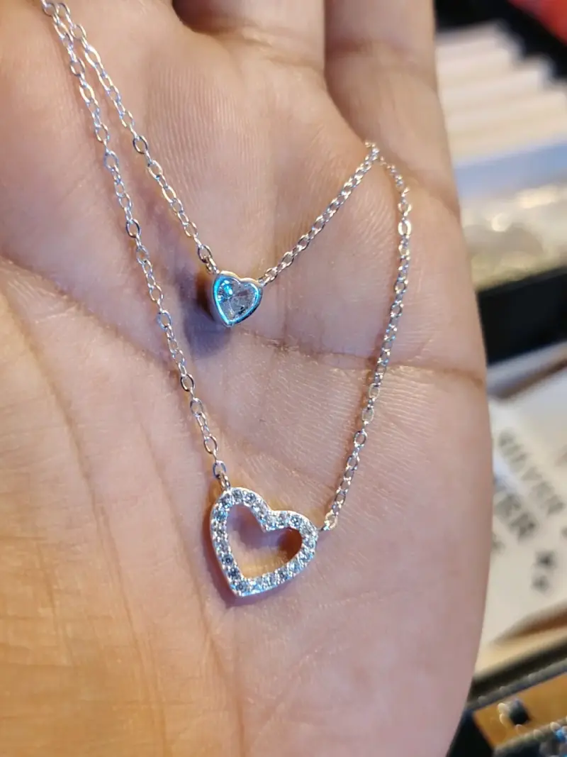 Collar doble de plata 925 con dijes de corazón - 2