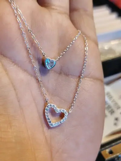 Collar doble de plata 925 con dijes de corazón - miniatura 2