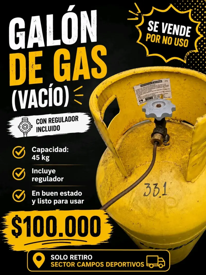 Galón de gas vacío con regulador