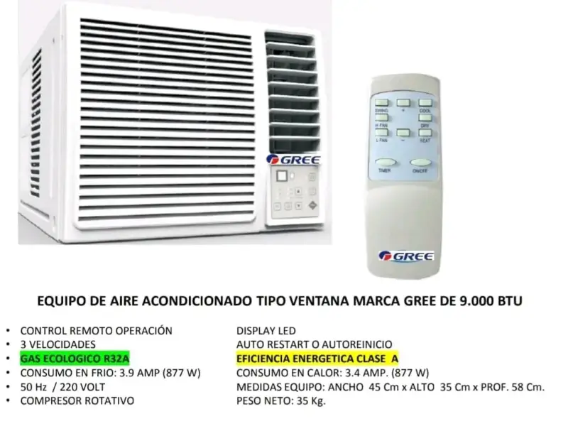 Aire acondicionado ventana Gree, Anwo 9000 BTU