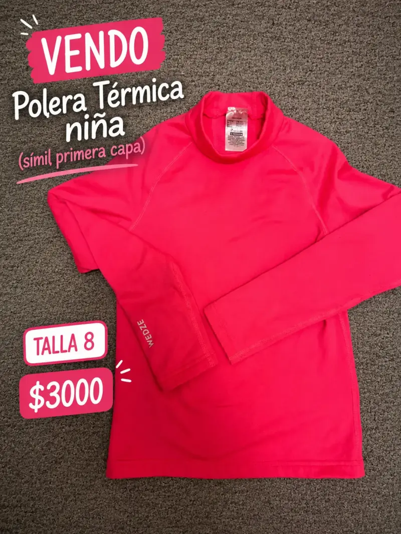 Polera térmica niña talla 8 color rosado