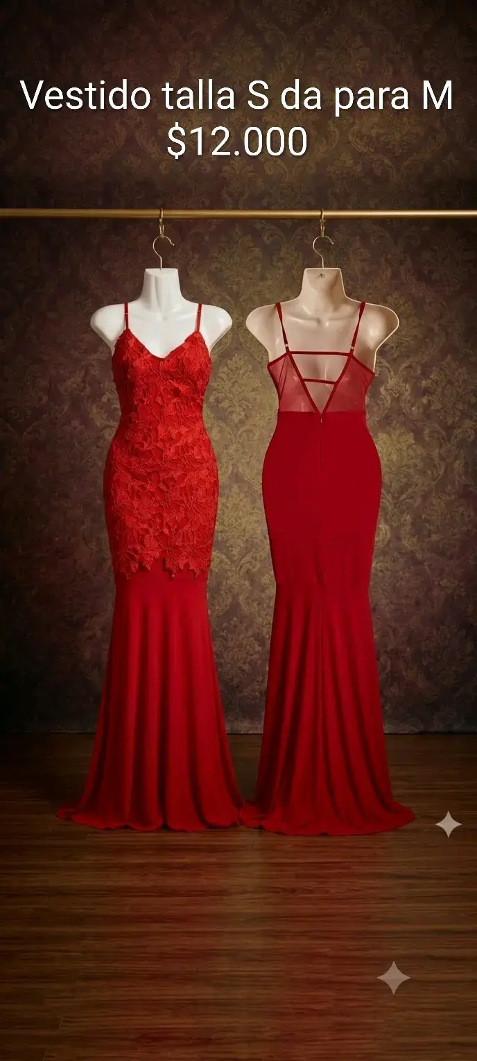 Vestido largo rojo encaje elegante