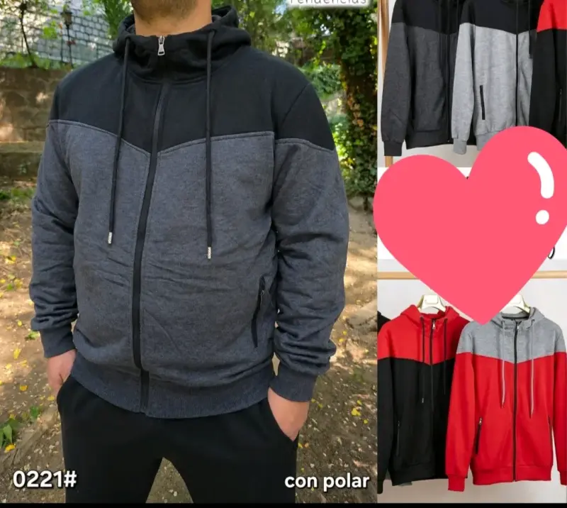 Polerón con capucha bicolor de polar