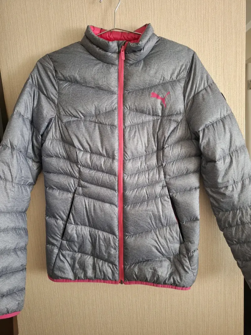 Chaqueta acolchada Puma gris y rosada - 1