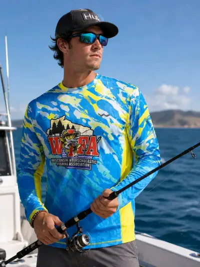 Polera deportiva de pesca WIFA azul y amarilla - miniatura 1