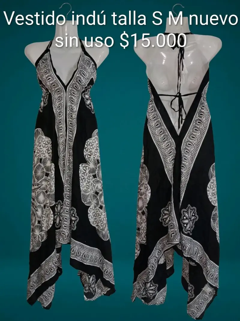 Vestido indú negro con estampado blanco