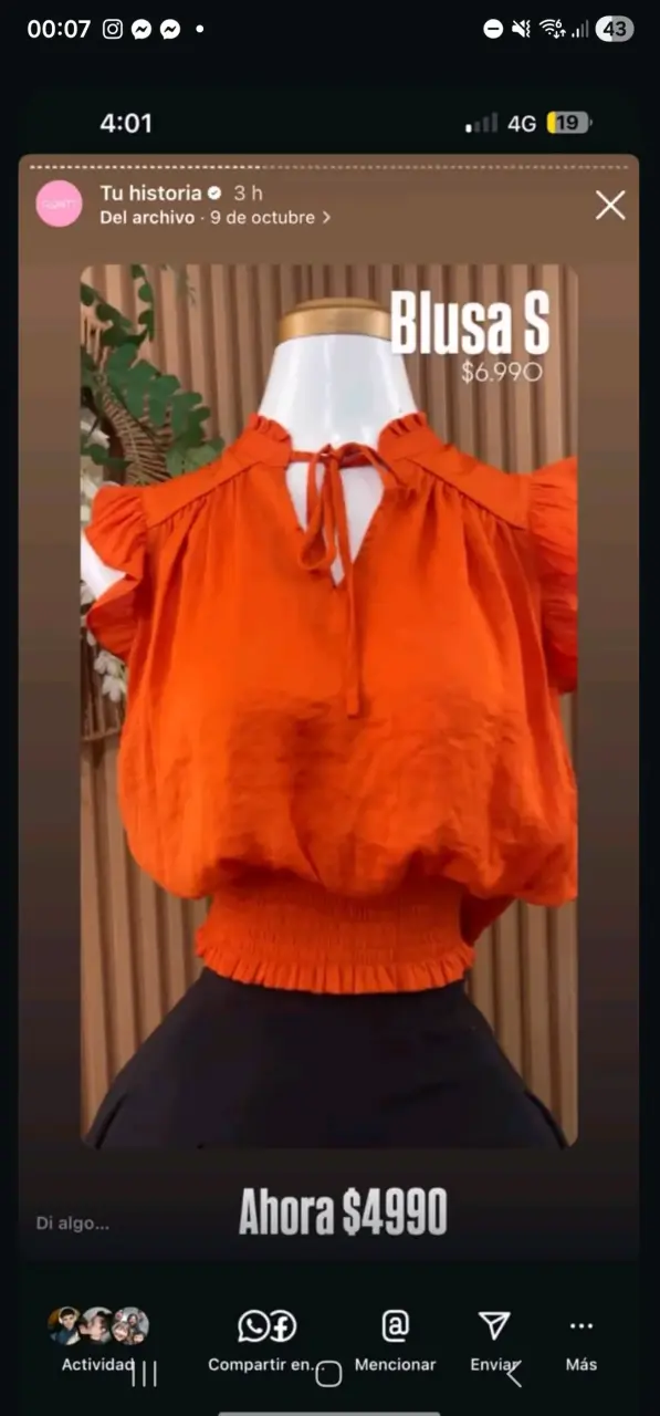Blusa naranja con volantes talla S