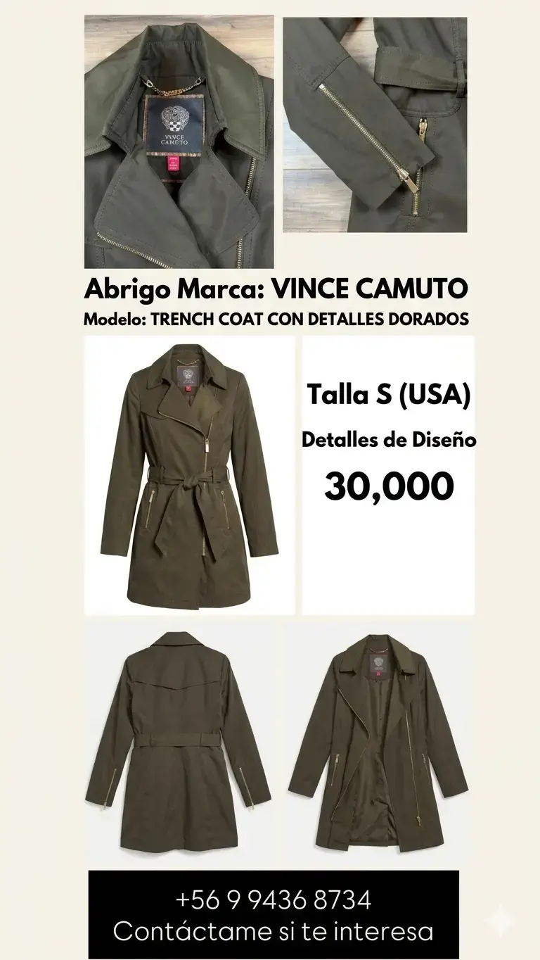 Abrigo Vince Camuto con detalles dorados - 1