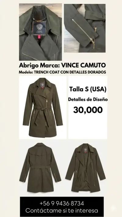 Abrigo Vince Camuto con detalles dorados - miniatura 1