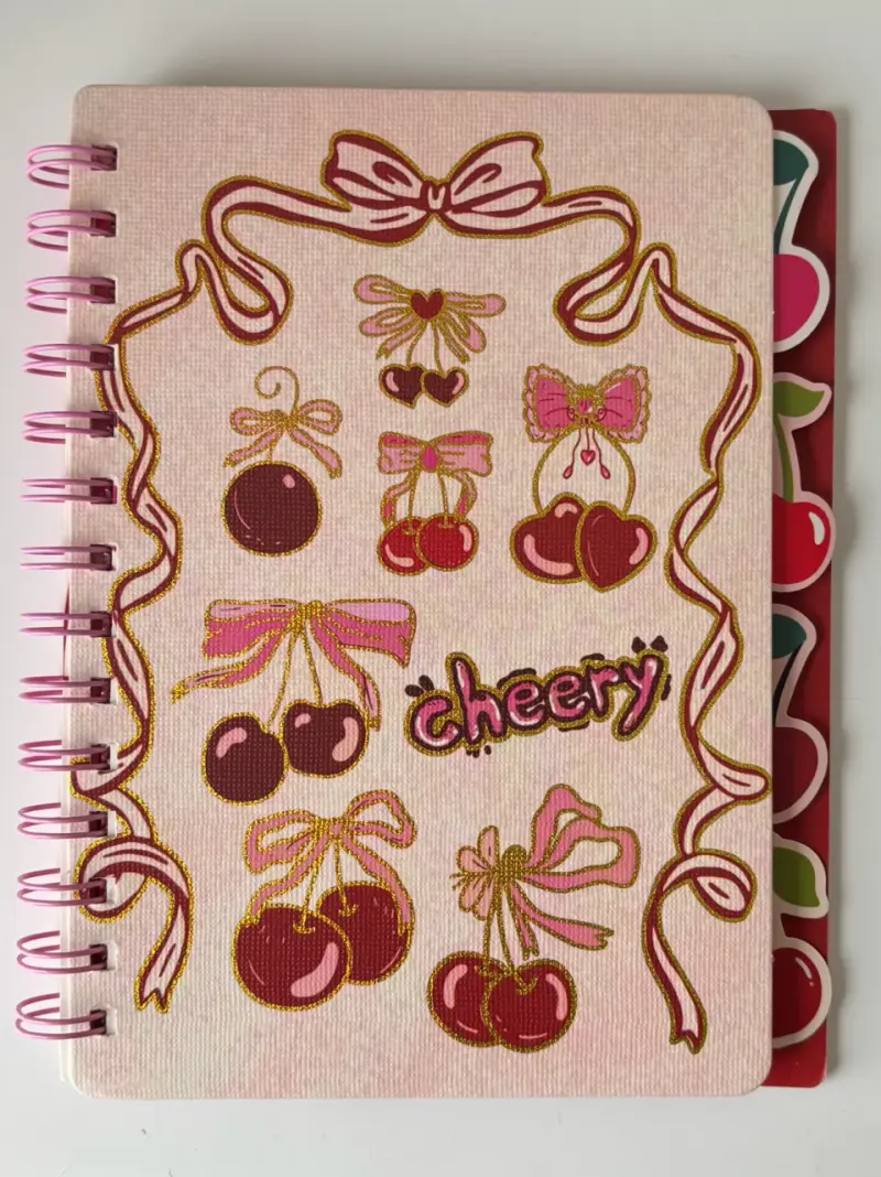 Cuaderno espiral con diseño de cerezas