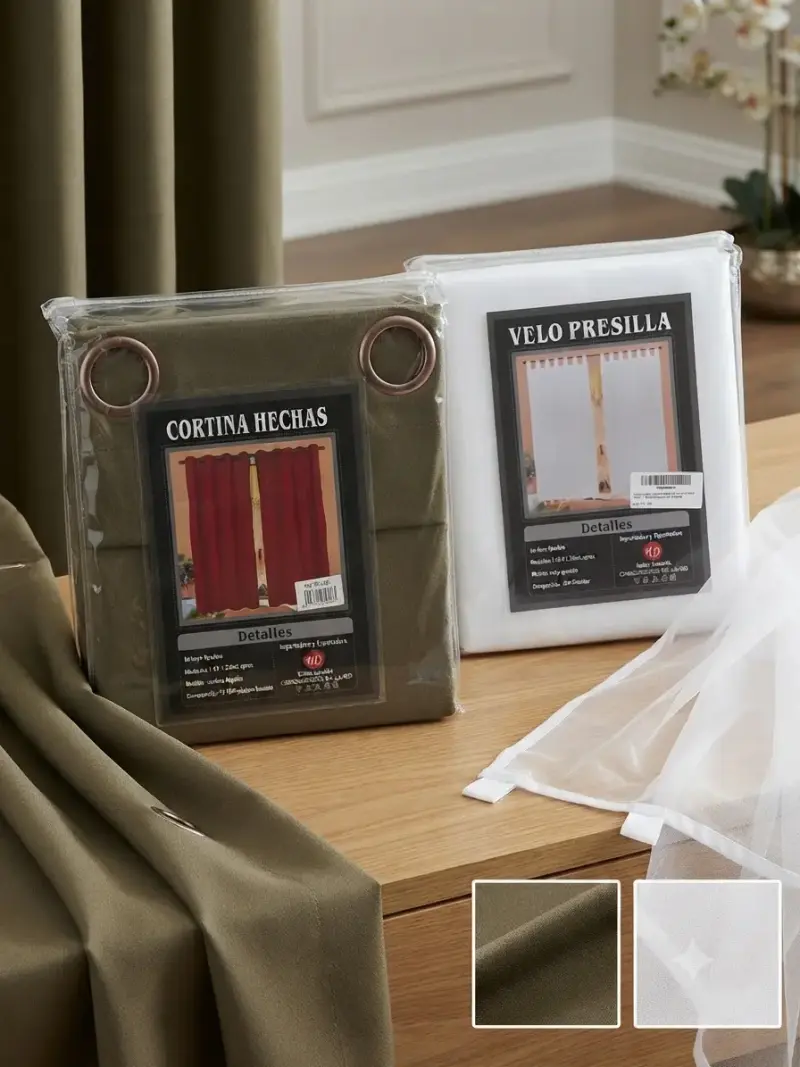 Set de cortinas y velo presilla beige