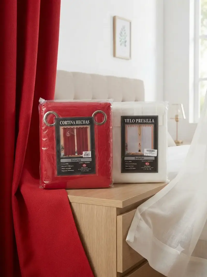 Set de cortinas rojas y velos blancos