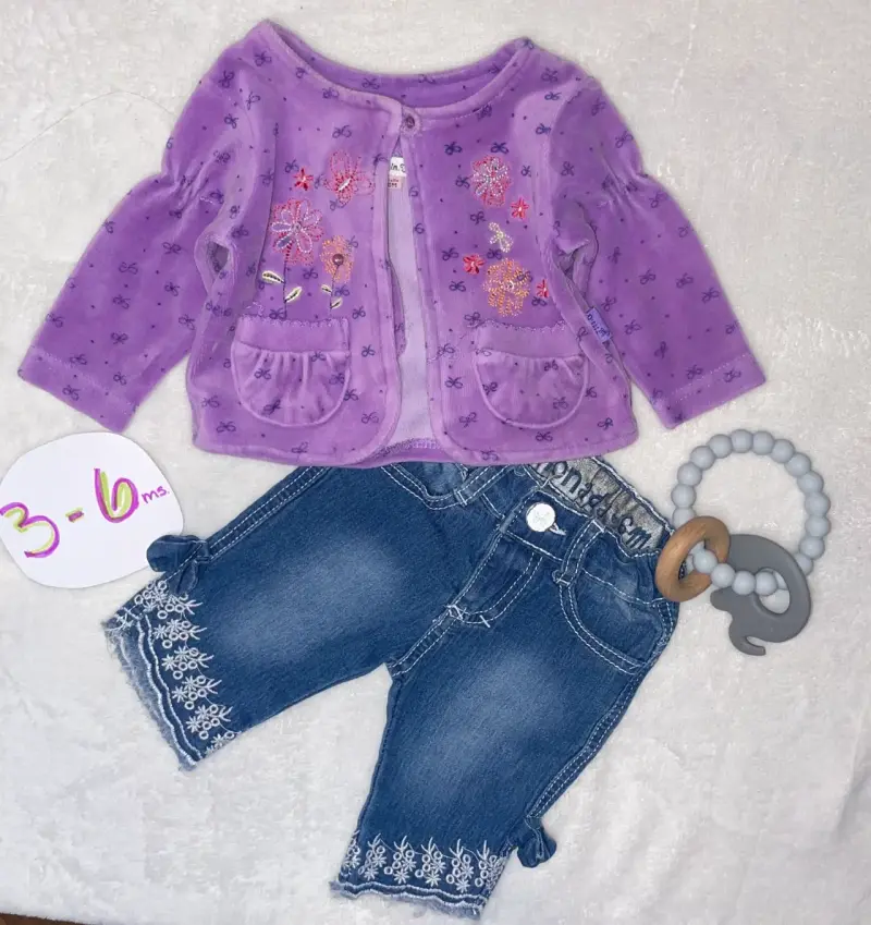 Conjunto bebé 3-6 meses morado y jeans - 1