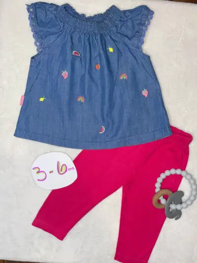 Conjunto bebé 3-6 meses morado y jeans - miniatura 2