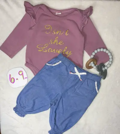 Conjunto bebé 3-6 meses morado y jeans - miniatura 3