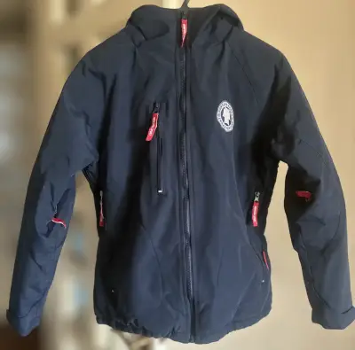 Parka  azul c/capucha, forro polar. Casi sin uso. - miniatura 1