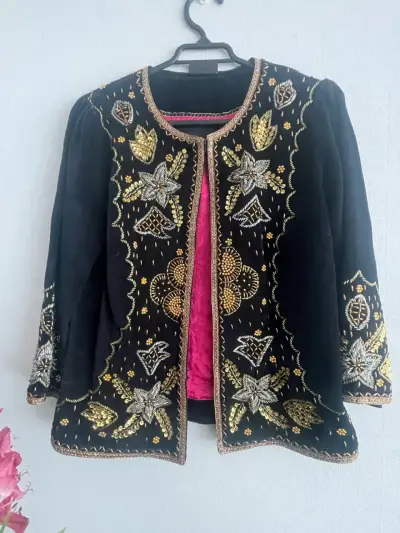 Chaqueta Rapsodia S bordada vintage negra y dorada - miniatura 1